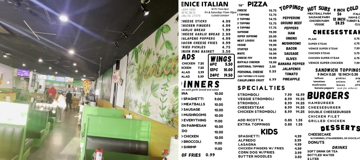 Venice Italian Menu