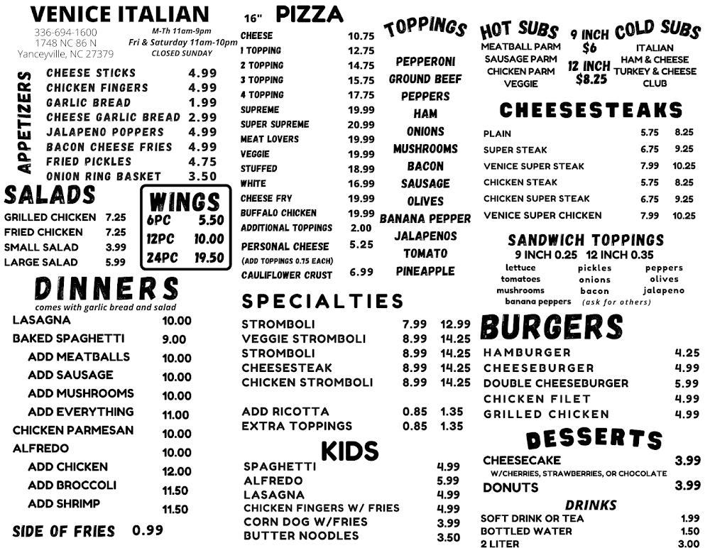Venice Italian Menu image 1